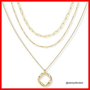 14K Gold Plated Layered Necklace Set with Pendant